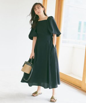  【優木まおみさんコラボ】スクエアネックパフスリーブワンピース