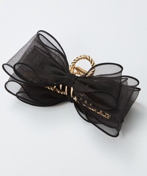  ボリュームオーガンジーリボンバンスクリップ　ブラック