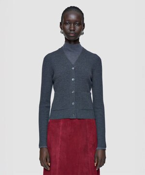  【洗える】メリノリブ　カーディガン