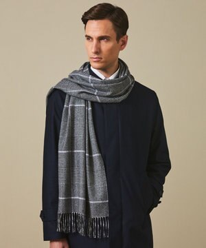  【カシミヤ100％】 幅広 マフラー_グレンチェック柄(40×180)