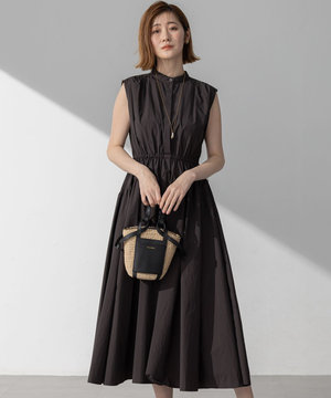  【洗える/撥水加工】ナイロンコットンタフタ ウエストシャーリング ワンピース