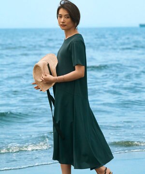  【洗える】ドライコットンジャージー イレギュラーヘムワンピース