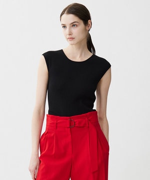  【洗える】オーガニックコットンリブ ノースリーブニット