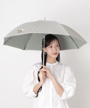  【1級遮光/遮熱/UV】POLO RALPH LAUREN（ポロ ラルフローレン）晴雨兼用日傘  ストライプ スカラ刺繍 長傘