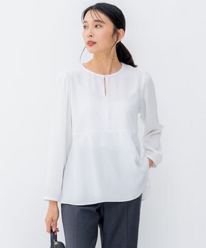  【洗える】バックサテンアムンゼン ペプラム デザイン ブラウス