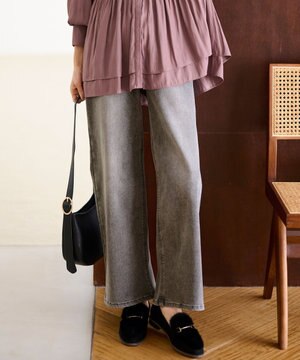  【洗える】セミワイド デニムパンツ