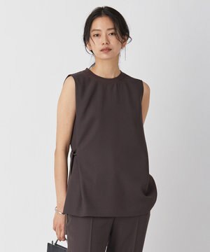 【WEB限定カラーあり・洗える】 FluidBackSatin ノースリーブブラウス