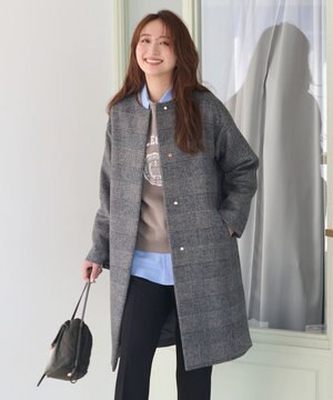  【防風裏地】ウールブレンドノーカラーコート