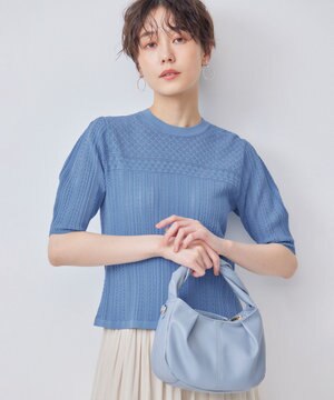  【WEB限定】編地切り替え 半袖ニット