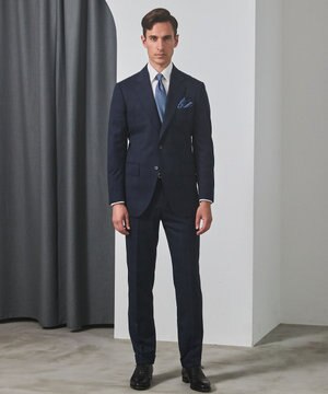  横に伸びる【TasmaniaWool/タマニアウール】ストレッチ スーツ__ネイビー格子柄