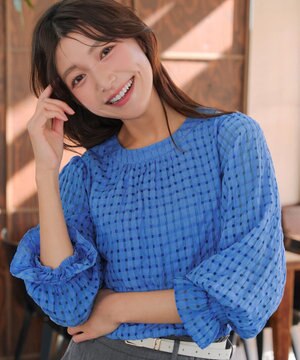  シアーチェックブラウス