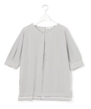  【洗える】タックディテールプルオーバー ストライプ カットソー