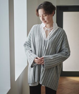 【洗える】カシミヤブレンドバルキーVネックニット