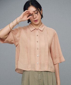  【カタログ掲載・接触冷感・洗える】ラミーローンクロップド丈 ブラウス