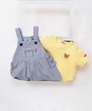  ストライプ柄 ジャンパースカート＆ワンポイント半袖Tシャツギフトセット【BOX付き】