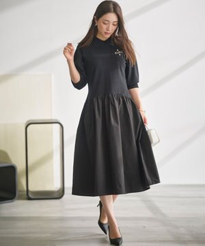  襟付きドッキング ニットワンピース