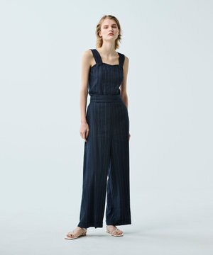 【UVケア・接触冷感】【uncrave WHITE】リネントロ ストライプ ワイドパンツ