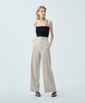 【UVケア・接触冷感】【uncrave WHITE】リネントロ ストライプ ワイドパンツ