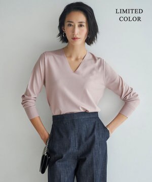  【WEB限定カラーあり・接触冷感・UVケア・洗える】 シンセティックハイゲージ Vネックプルオーバー