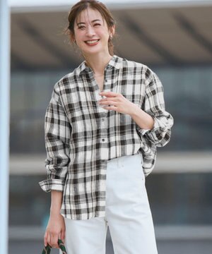  【先行予約/見上愛さん着用】LIBECOリネン チェック シャツ