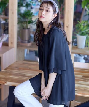  【洗える】レイヤードスリーブシフォンチュニック