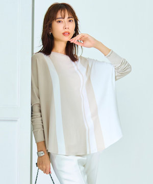  【洗える】 ヴィスコースワイド 配色デザインプルオーバー