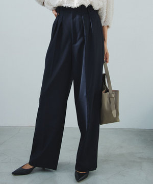 ナチュラルストレッチサキソニー タック ワイドパンツ