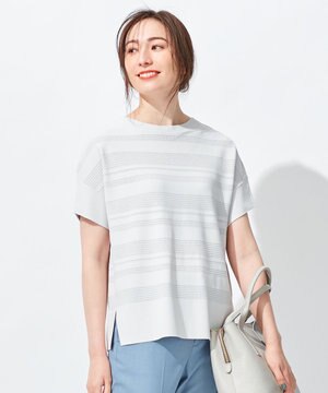 【洗える】クレープストレッチボーダー ニット