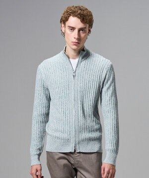  【新柄】シルクバルキー　ハイネックジップアップニット