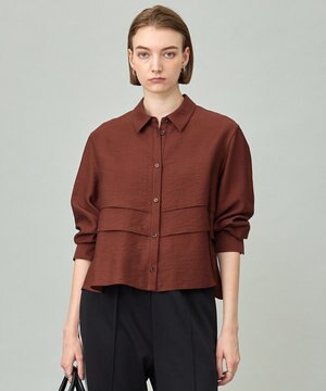  【洗える】 ワッシャーツイル クロップドブラウス