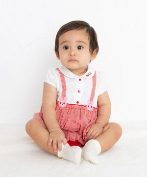  【70-80cm】 サスペンダー風 襟付き ショートオール