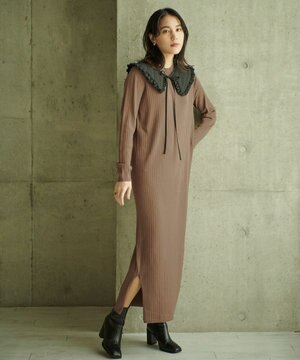 【洗える】ストレッチリブニットワンピース