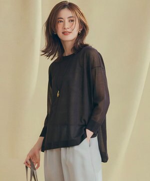  【洗える】シャイニーシアー ボートネック ニット