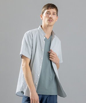  トライジャガードストレッチ   ウイングカラー半袖シャツ