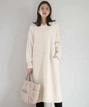  【SLOW/一部店舗限定】ニットトータル Vネック ワンピース