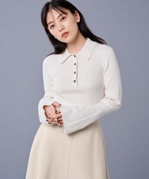 【洗濯機洗い可】リブ フレアスリーブポロニット（uncrave STANDARD）