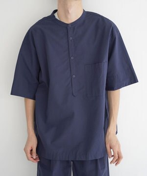  【UNISEX】COTTON PAPER POPLIN BAND COLLAR PULLOVER シャツ