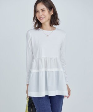  ストレッチ天竺ティアード ロングＴシャツ
