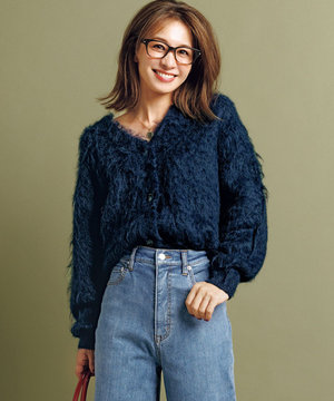  アルパカシャギー Vネックカーディガン