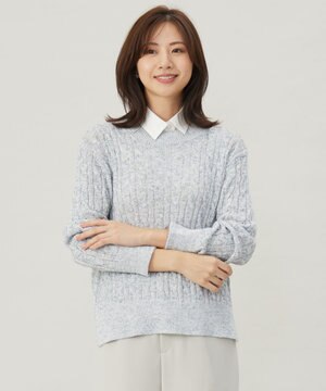 【洗える】MIX COLOR SLUB ケーブル ニット