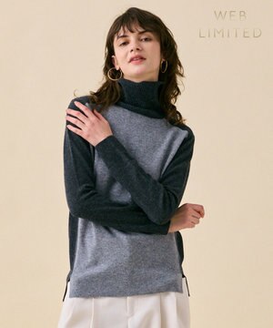  【WEB限定・洗える】ROGAN / バイカラーウールハイネックニット