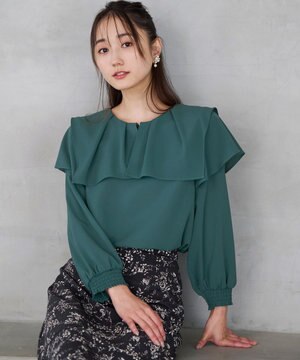  【洗える】スクエアラッフルカラー ブラウス