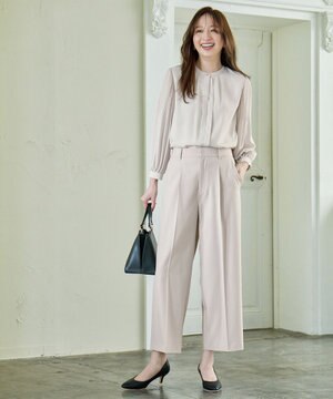  【洗濯機可/ストレッチ/ウエストゴム/セットアップ可】イージーケアワイドパンツ