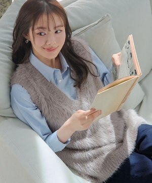  【洗える】フェザーニットベスト