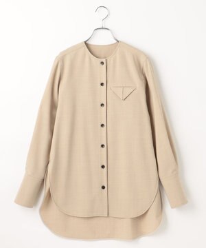 ノーカラーウールシャツ