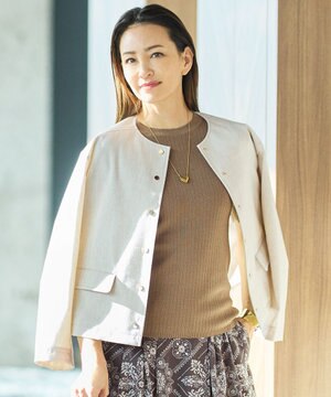  【カタログ掲載・セットアップ対応】リネンストレッチノーカラー ジャケット