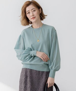  【洗える】コンフォートストレッチ パフスリーブ ニット