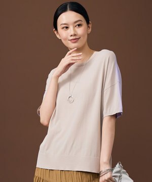  【大人のバイカラー】ライトクレープストレッチ プルオーバー