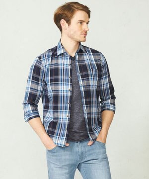  【サスティナブル】リヨセルリネンチェック 七分袖シャツ