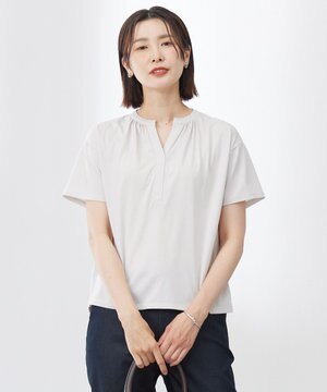  【洗える・接触冷感】プレーティングジャージー バンドカラー カットソー